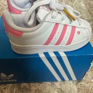 Pink and white toddler size 5C adidas shell toes